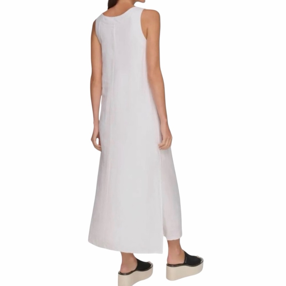 DKNY Pure White V-Neck Linen Maxi Dress size XL NWT - Picture 2 of 9
